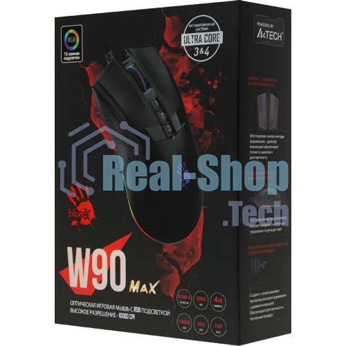 Мышь проводная A4Tech Bloody W90 Max черный, 10000 dpi, USB, кнопки - 10