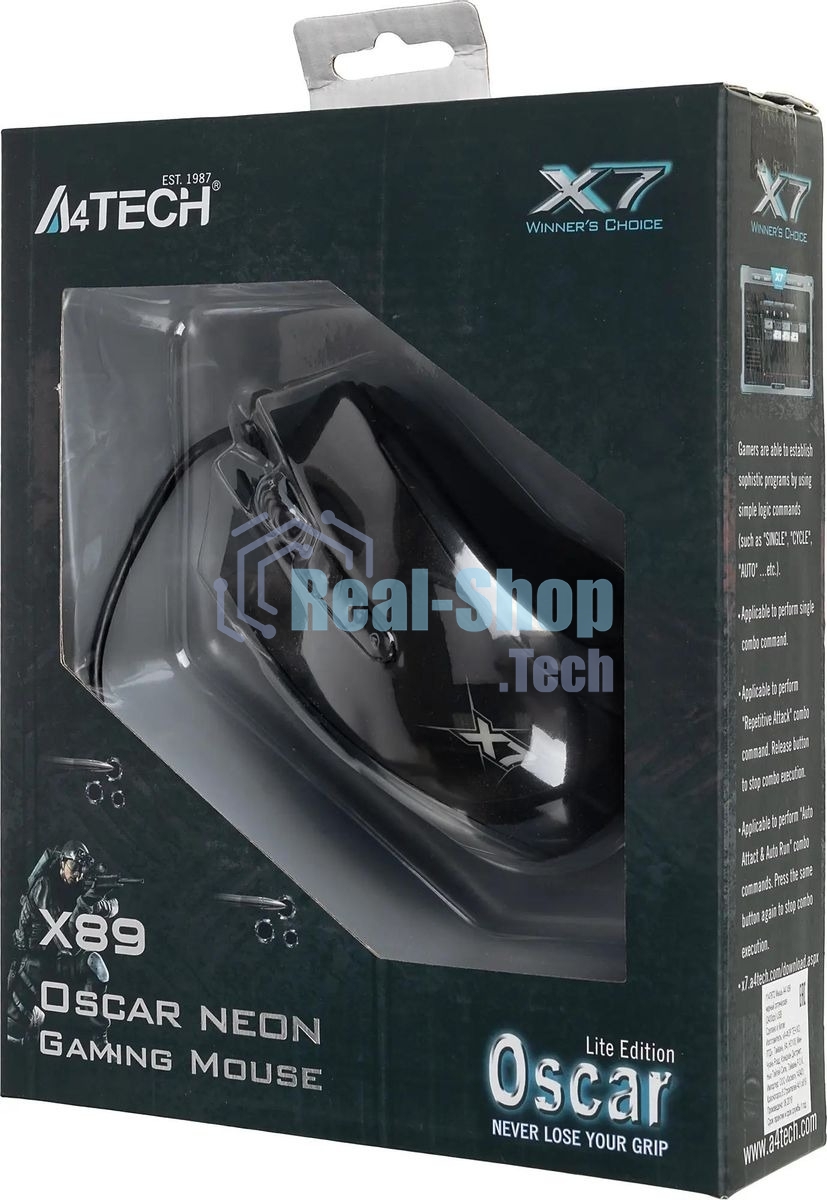 Мышь проводная A4Tech X89 черный, 2400 dpi, USB, кнопки - 8