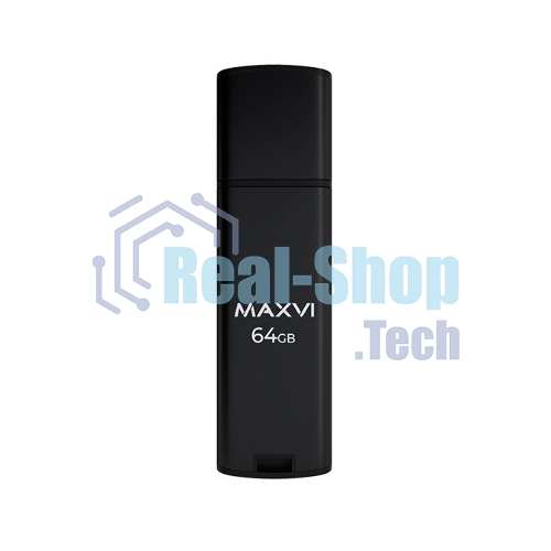 Флешка USB Maxvi MP2 64Gb USB 2.0 black, монолит с колпачком, ABS пластик + металл