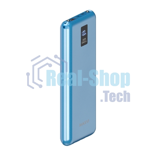Портативный аккумулятор Maxvi PB10-11 10000 мАч blue 3A, встроенные кабели USB A/Type-C/Lightning