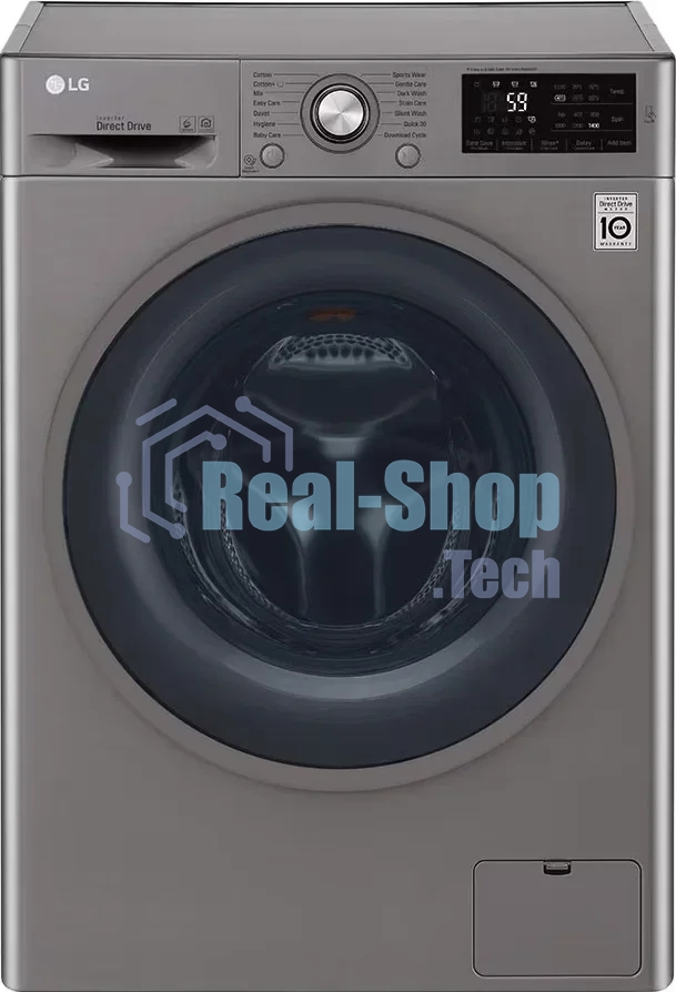 Стиральная машина LG F4J6TNP8S серебристая, загрузка фронтальная 8 кг, 1400 об/мин, класс A