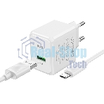 Зарядное устройство Hoco 18Вт, 3А, QC3.0, 1xUSB + кабель USB/Type-C, CS12A, белый, блистер