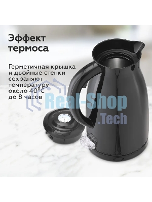 Электрочайник BQ KT1709S черный, 1.5 л, 1800 Вт, скрытый нагревательный элемент