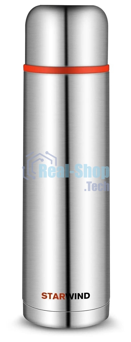 Термос Starwind 10-1000 1 л. серебристый/красный, картонная коробка