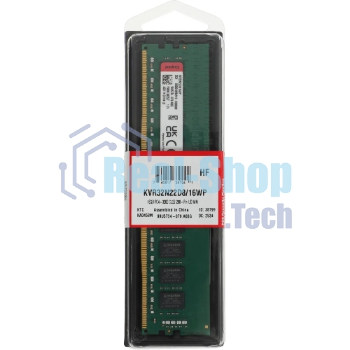 Оперативная память Kingston ValueRAM, DDR4, 16GB (1x16GB), 3200 MHz, CL22, без радиатора