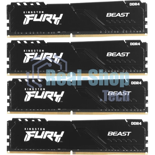 Оперативная память Kingston Fury Beast, DDR4, 64GB (4x16GB), 3600MHz, CL18, DIMM, радиатор, черный