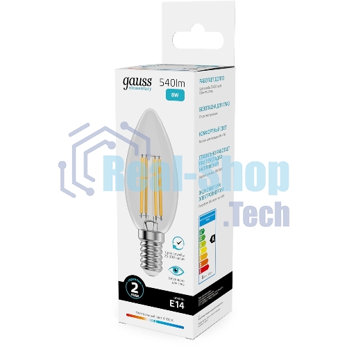 Лампа светодиодная филаментная Gauss Filament 8Вт цок.: E14 свеча св. свеч. бел. нейт. (упак.: 10 шт)