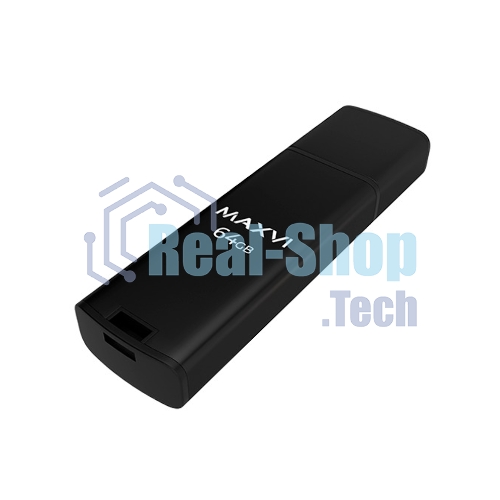 Флешка USB Maxvi MP2 64Gb USB 2.0 black, монолит с колпачком, ABS пластик + металл