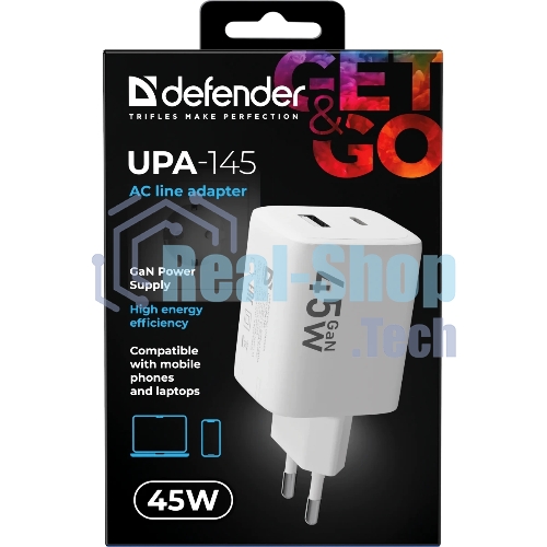 Сетевое зарядное устройство Defender UPA-145 45W, USB A+C, белый
