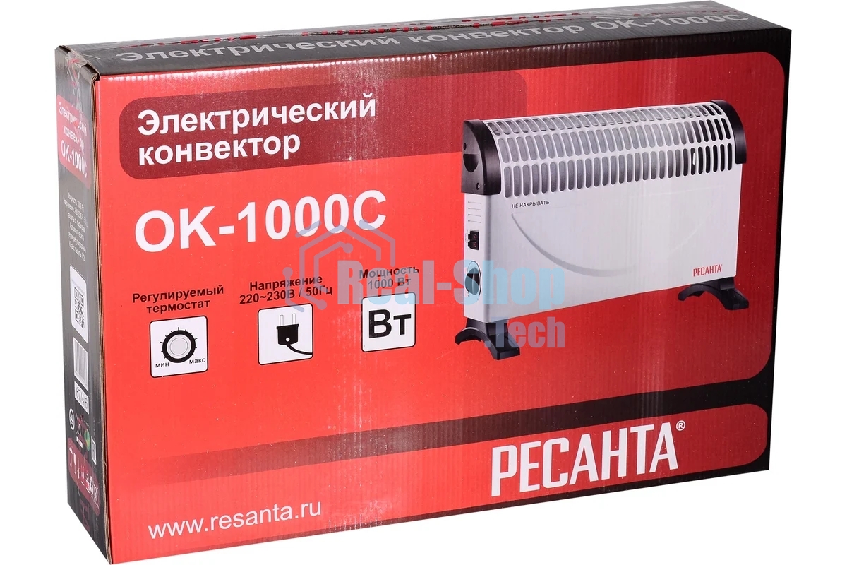 Конвектор электрический Ресанта ОК-1000С белый, 1000 Вт, 15 м2, термостат