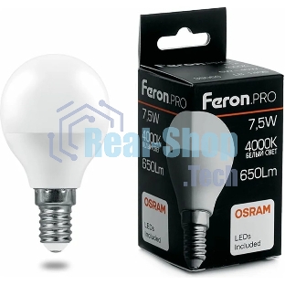Лампа светодиодная Feron PRO LB-1407 (38072) 7.5Вт Е14 белый матовый шар