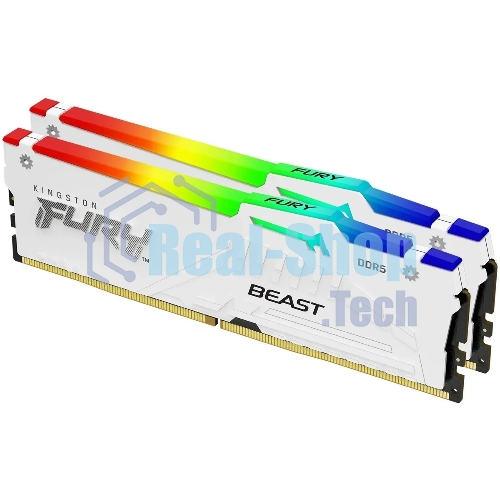 Оперативная память Kingston Fury Beast RGb, DDR5, 64Gb (2x32Gb), 6000MHz, CL36, DIMM, с радиаторами, RGb, белый