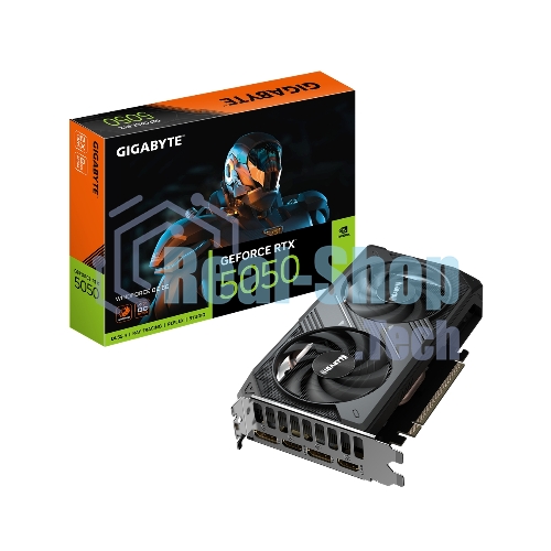 Видеокарта Gigabyte GeForce RTX 5050 Windforce OC, NVIDIA RTX 5050, 8 ГБ GDDR6, 128 бит, PCI-e 5.0, 1xHDMI, 2xDP, 2587 МГц