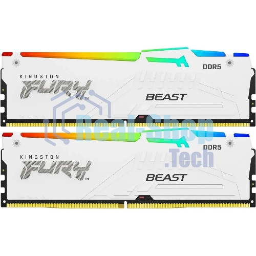 Оперативная память Kingston Fury Beast RGb, DDR5, 64Gb (2x32Gb), 6000MHz, CL36, DIMM, с радиаторами, RGb, белый