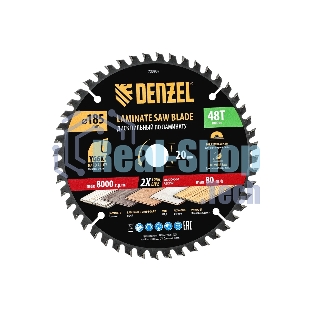 Пильный диск по ламинату Denzel ф185 х 20 мм, 48 зубьев
