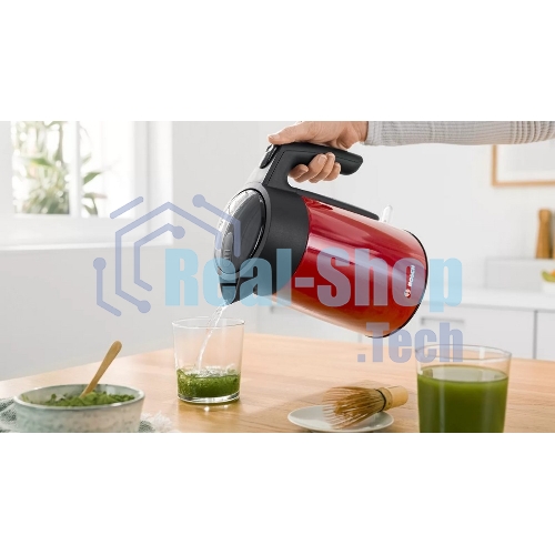 Чайник электрический Bosch TWK7L464 1.7 л, 2400 Вт., нерж.сталь, покрытая эмалью, красный, шкала уровня воды