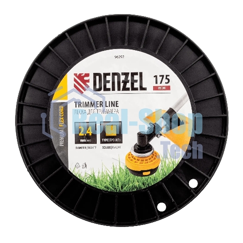 Леска для триммера Denzel квадрат, 2,4мм х 175м, на DIN катушке FLEX CORD