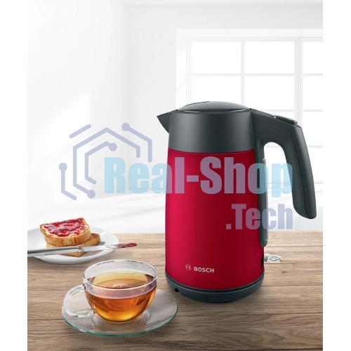Чайник электрический Bosch TWK7L464 1.7 л, 2400 Вт., нерж.сталь, покрытая эмалью, красный, шкала уровня воды
