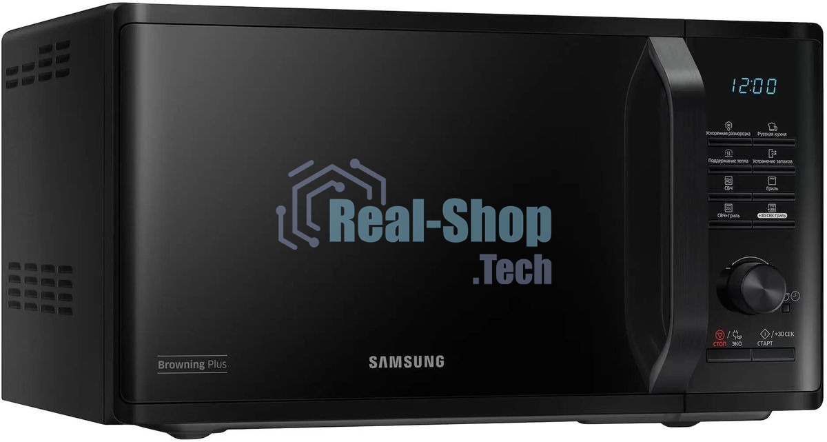 Микроволновая печь Samsung MG23K3515AK/BW черный, 23 л, 800 Вт, переключатели - кнопки, поворотный механизм