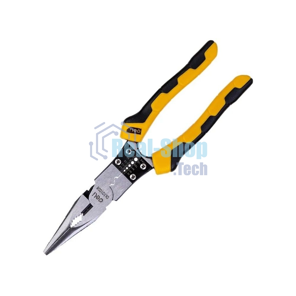 Удлиненные плоскогубцы многофункциональные Deli DL101008 220мм, (зажим/резка/зачистка/обжим), сталь Cr-V, двухкомпонентная рукоять