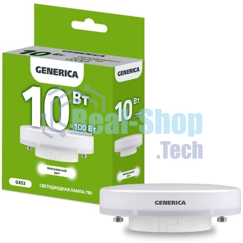 Лампа cветодиодная LED T80 IEK LL-T80-10-230-40-GX53-G таблетка 10Вт 230В 4000К GX53 GENERICA