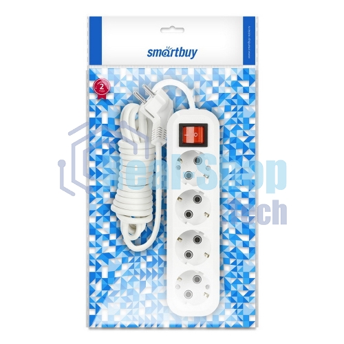 Удлинитель Smartbuy (SBE-16-4-03-ZS) 4 гнз х 3,0 м (16А/3.5 кВт, ПВС 3х1.0)