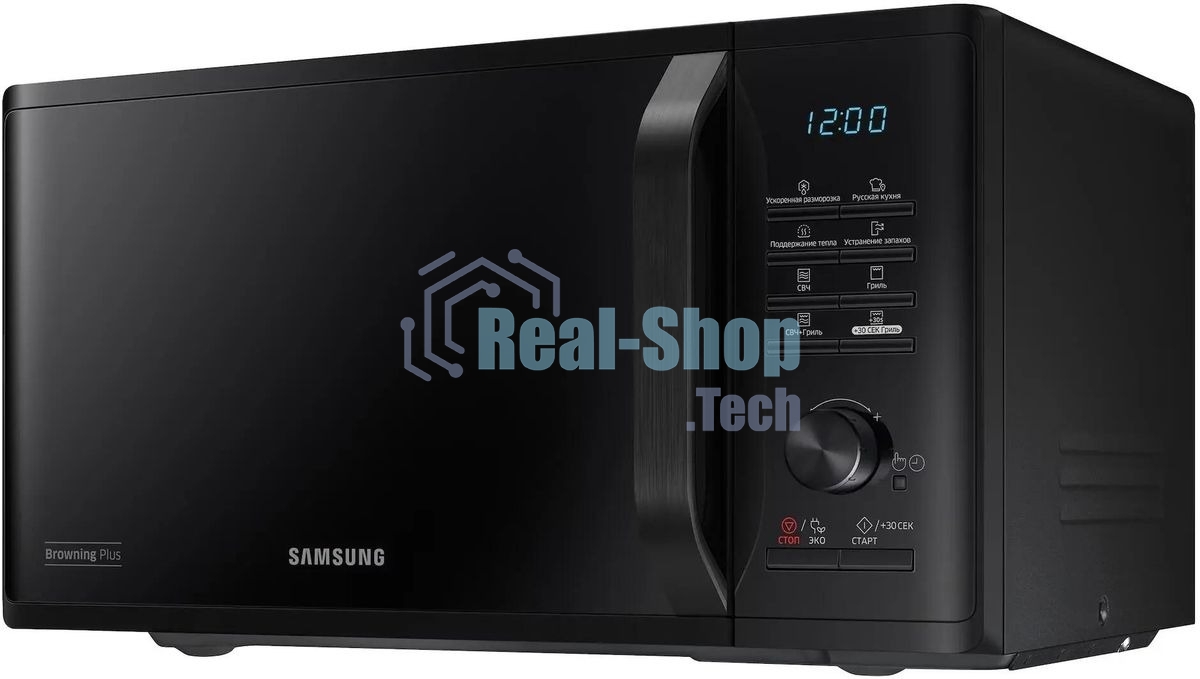 Микроволновая печь Samsung MG23K3515AK/BW черный, 23 л, 800 Вт, переключатели - кнопки, поворотный механизм
