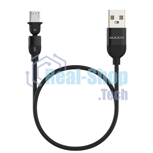 Кабель Maxvi MC-19M black, USB-A - microUSB, 2.4A, LED ток макс. нагрузки 2.4А, макс. напряжение 5V; стандарт USB 2.0; длина кабеля 1.5м, нейлоновая оплетка, металлические корпуса разъемов,LED подсветка, цвет: черный