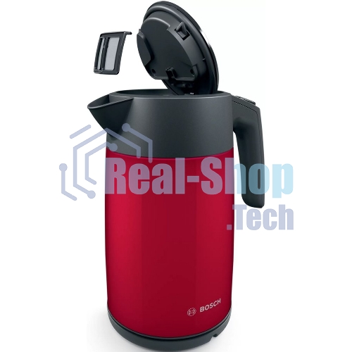 Чайник электрический Bosch TWK7L464 1.7 л, 2400 Вт., нерж.сталь, покрытая эмалью, красный, шкала уровня воды