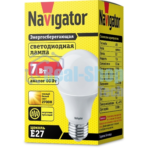 Лампа светодиодная Navigator NLL-A60/A55-7-230-2.7K-E27 7 Вт грушевидная 2700К тепл. белый E27 525лм 220-240В