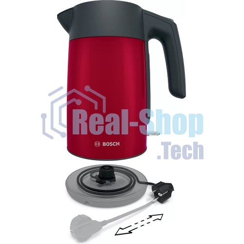 Чайник электрический Bosch TWK7L464 1.7 л, 2400 Вт., нерж.сталь, покрытая эмалью, красный, шкала уровня воды
