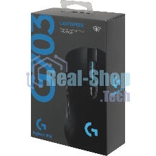 Мышь игровая Logitech G703 Lightspeed черная, сенсор 100-25600dpi (Hero25K), беспроводная 2.4GHz + USB 1,8м, 5 программируемых кнопок + колесо прокрутки, RGB-подсветка, под правую руку