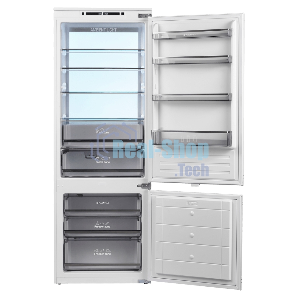 Встраиваемый холодильник Maunfeld MBF193NFW1GR Inverter белый двухкамерный 257/84 л морозилка снизу, No Frost