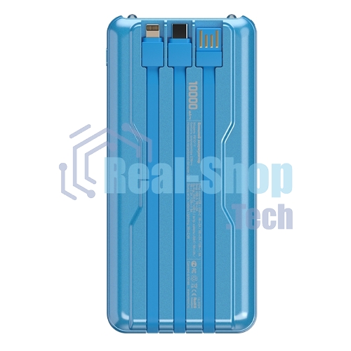 Портативный аккумулятор Maxvi PB10-11 10000 мАч blue 3A, встроенные кабели USB A/Type-C/Lightning