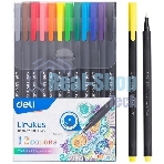 Набор ручек капиллярных Deli Linkus (EQ900-12), d=0.45мм, ассорти чернила, игловидный пишущий наконечник, линия 0.45мм, 12 цветов