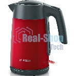 Чайник электрический Bosch TWK7L464 1.7 л, 2400 Вт., нерж.сталь, покрытая эмалью, красный, шкала уровня воды