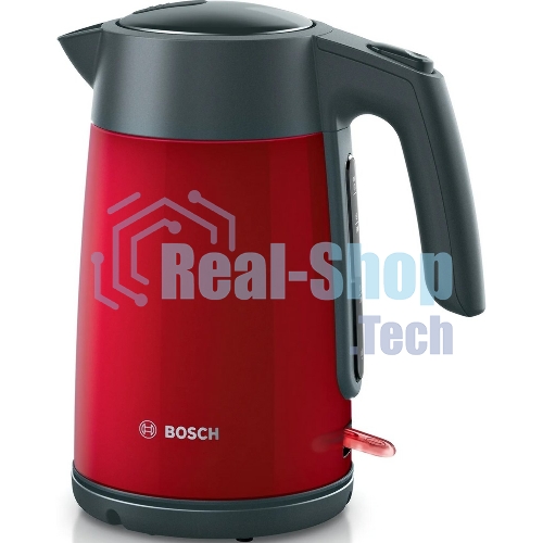 Чайник электрический Bosch TWK7L464 1.7 л, 2400 Вт., нерж.сталь, покрытая эмалью, красный, шкала уровня воды