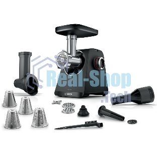 Мясорубка электрическая Bosch MFWS640B черный, 2100 Вт, 3.5 кг/мин, реверс, насадки - 9