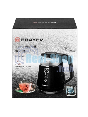 Электрочайник BRAYER BR6105 черный, 1.0 л, 1100 Вт, скрытый нагревательный элемент, поддержание температуры