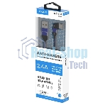 Кабель Maxvi MC-19M blue, USB-A - microUSB, 2.4A, LED ток макс. нагрузки 2.4А, макс. напряжение 5V; стандарт USB 2.0; длина кабеля 1.5м, нейлоновая оплетка, металлические корпуса разъемов, LED подсветка, цвет: синий