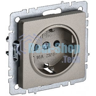 Розетка 1-местная IEK BRITE РС11-1-0-БрШ (BR-R11-16-K37) с заземлением, без защитных шторок, 16А, шампань