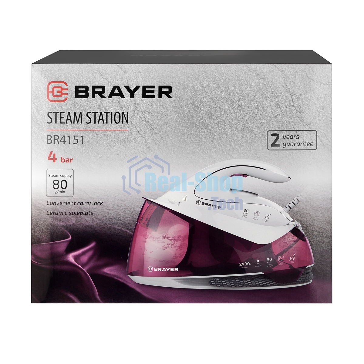 Парогенератор Brayer BR4151 розовый/белый, 2400 Вт, 80 г/мин, 900 мл