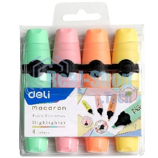Набор текстовыделителей Deli EU356-MT Macaron, скошенный пишущий наконечник, 4 цвета,