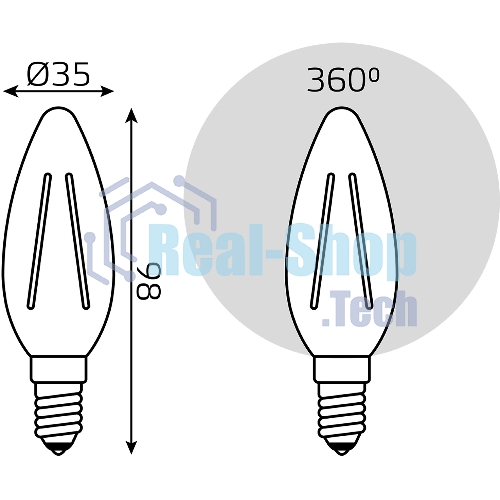 Лампа светодиодная филаментная Gauss Filament 12Вт цок.:E14 свеча св.свеч.бел.нейт. (упак.:10шт)