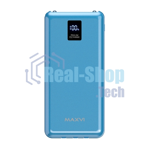 Портативный аккумулятор Maxvi PB10-11 10000 мАч blue 3A, встроенные кабели USB A/Type-C/Lightning