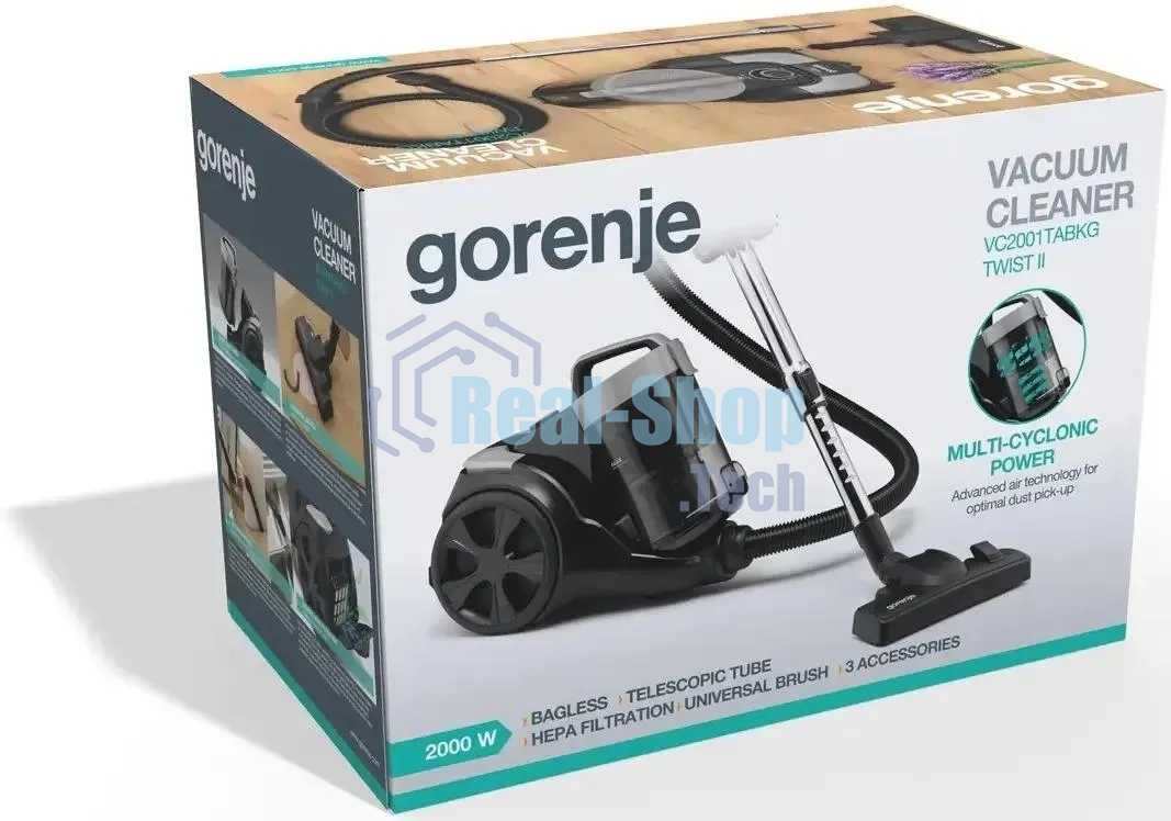 Пылесос Gorenje VC2001TABKG черный, 220/2200 Вт, уборка сухая, пылесборник контейнер 3,3 л