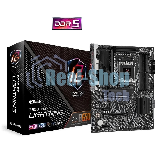 Материнская плата ASRock B650 PG Lightning, AM5, AMD B650, 4xDDR5, 4xSATA, 3xM.2, 1xPCI-E 4.0 x16, 1xPCI-E 4.0 x2, 1xHDMI, 1x 2.5Gb LAN, 4xUSB-A 2.0, 7xUSB-A 3.2 Gen 1, 1xUSB-C 3.2 Gen 2x2, 3x3.5 мм, 7.1, ATX