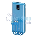 Портативный аккумулятор Maxvi PB10-11 10000 мАч blue 3A, встроенные кабели USB A/Type-C/Lightning