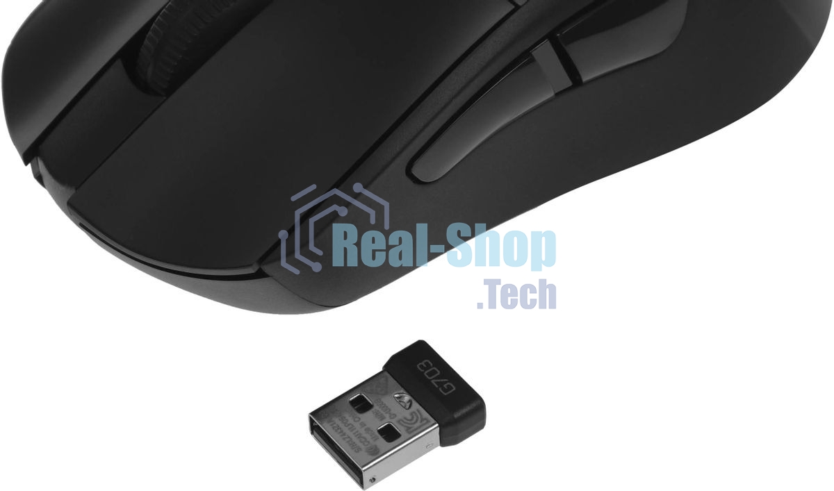 Мышь игровая Logitech G703 Lightspeed черная, сенсор 100-25600dpi (Hero25K), беспроводная 2.4GHz + USB 1,8м, 5 программируемых кнопок + колесо прокрутки, RGB-подсветка, под правую руку