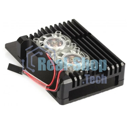 Корпус Qumo Aluminum case with double Transparent fans, Raspberry Pi 4, black(RS012)